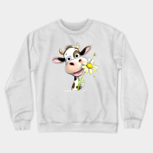 Funny cow with flower Crewneck Sweatshirt